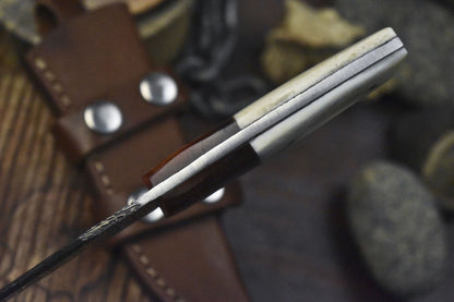 Hot Item Skinner Knife Twist Damascus Bone Micarta Bolster Hiking Unique