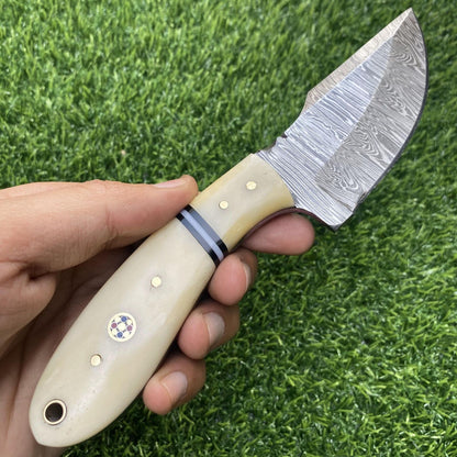 7.5" Damascus Bowie Knife with Camel Bone Handle