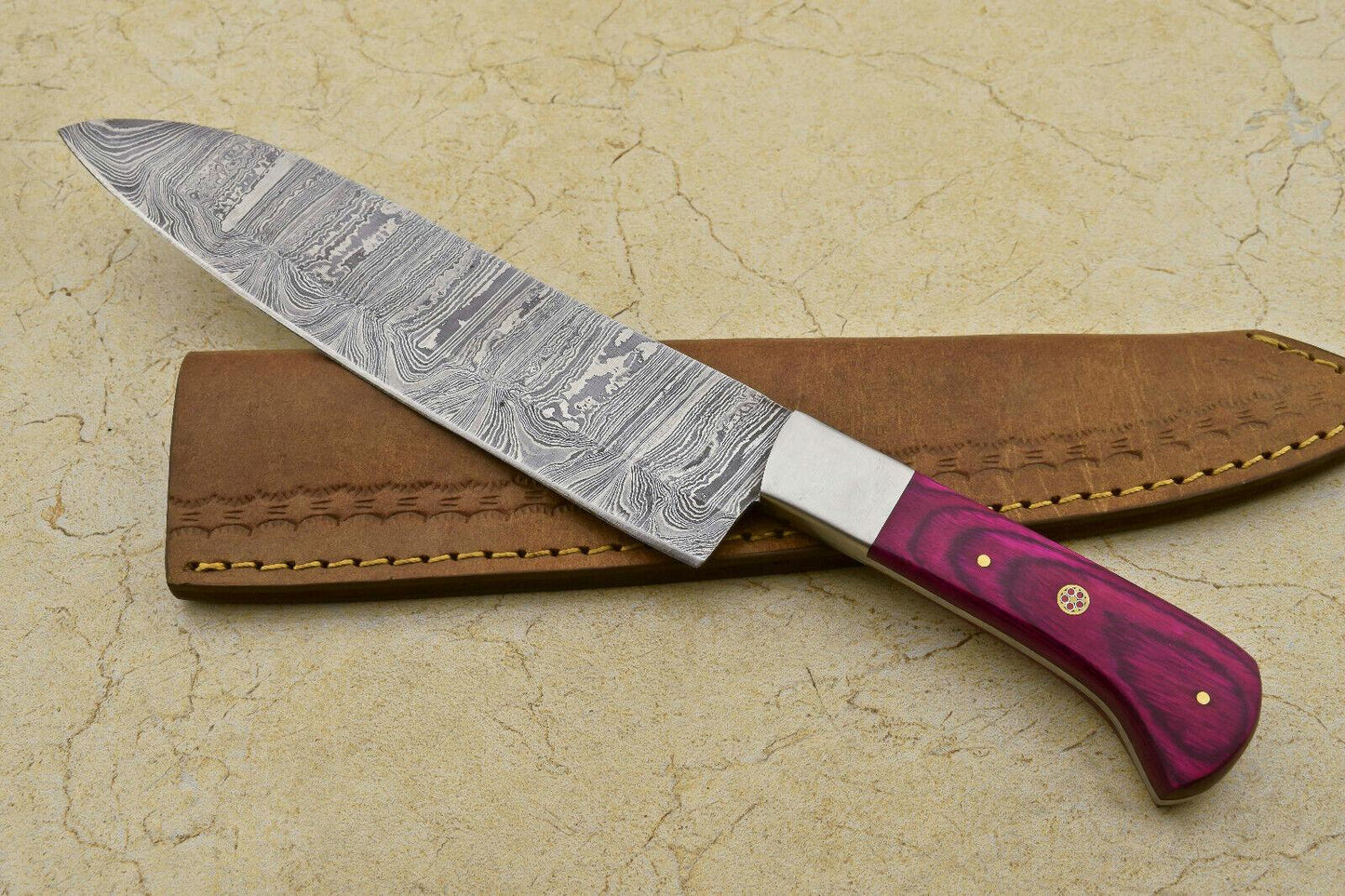 RARE CUSTOM DAMASCUS LARGE FRENCH CHEF Kitchen Knife – Handmade Pakka Wood Handle