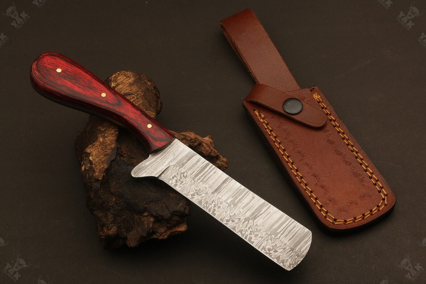 Handmade 9" Damascus Steel Bull Cutter Knife Custom Cowboy Bull Knife with Wood Handle