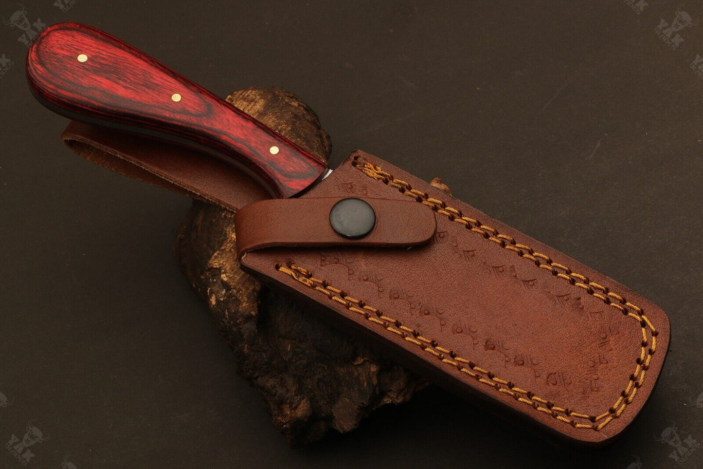 Handmade 9" Damascus Steel Bull Cutter Knife Custom Cowboy Bull Knife with Wood Handle