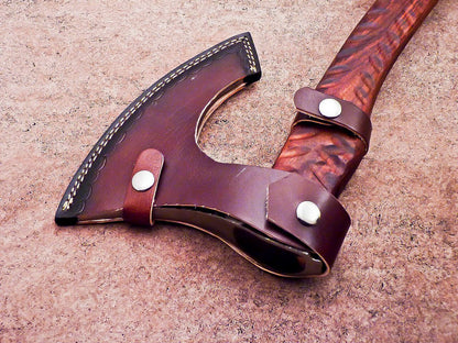 Hand Forged Viking Bearded Axe – 20 Inch Carbon Steel Hatchet with Olive Wood Handle