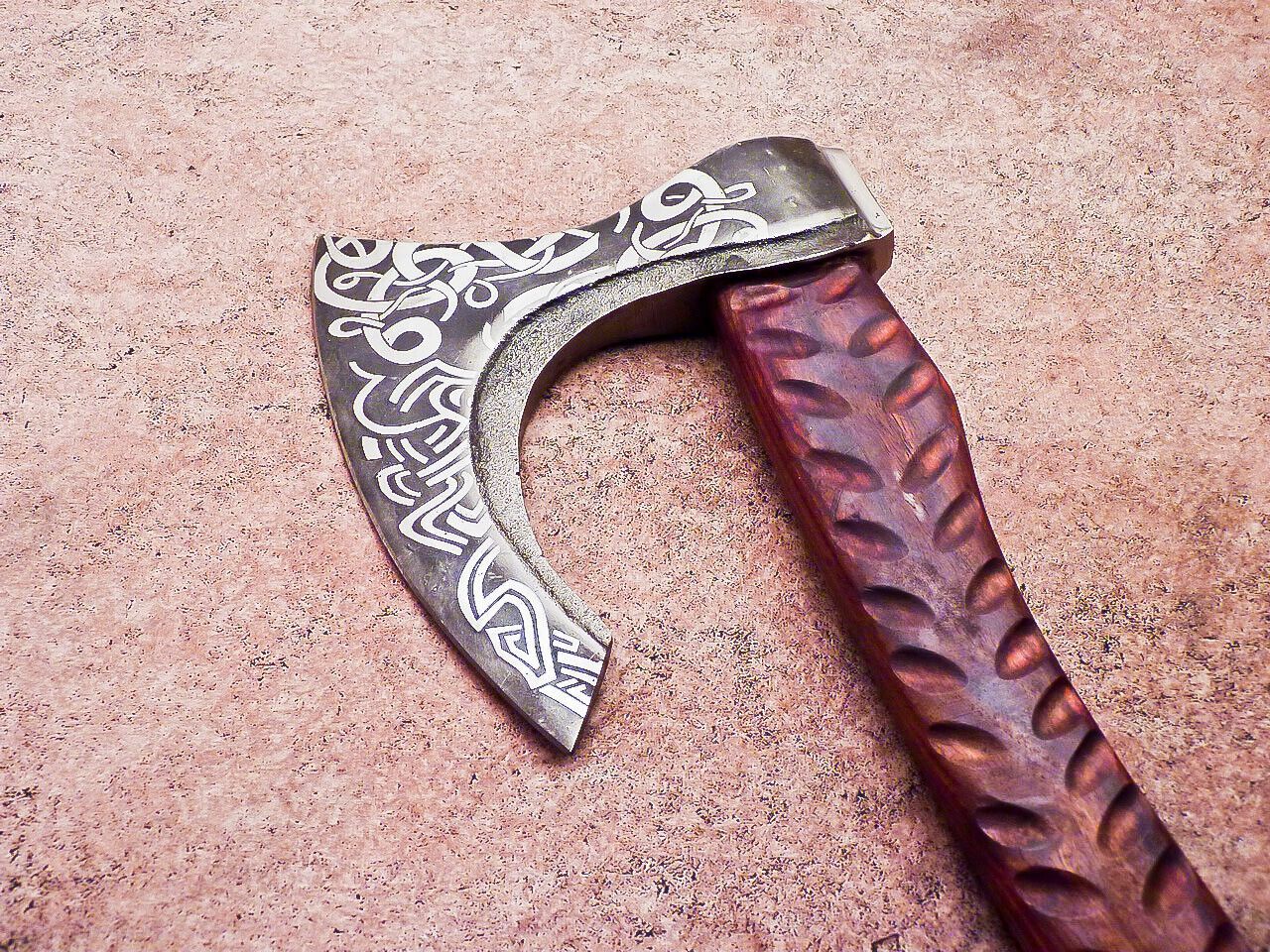 Hand Forged Viking Bearded Axe – 20 Inch Carbon Steel Hatchet with Olive Wood Handle