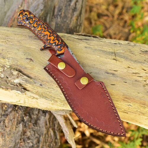 12" Damascus Kukri Bowie Knife – Twist Pattern Blade & Leather Sheath