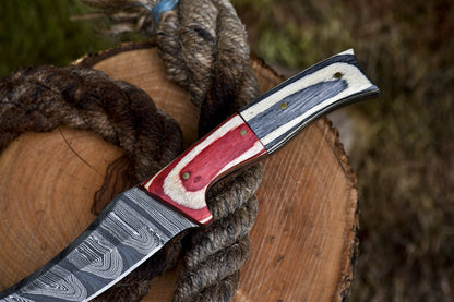 Custom Hand Forged Skinner Knife Twist Damascus Hard Wood Handle Hunting Knife