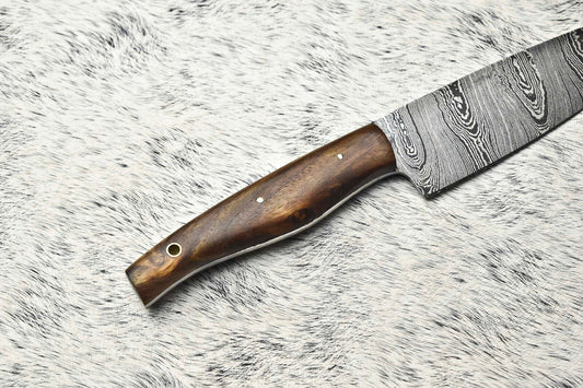 Custom Handmade Damascus Steel Full Tang Chef Knife with Leather Sheath – 384 Layer Sport Knife