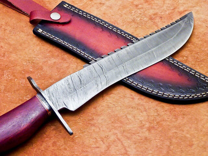 Heritage Forge 17 Inch Handmade Damascus Steel Bowie Hunting Knife with Wood Handle