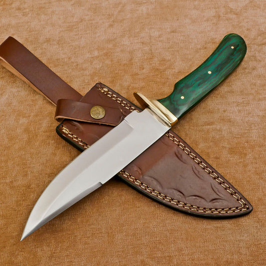 Handmade 12-Inch D2 Clip Point Blade Full Tang Bowie Hunting Knife with Sheath