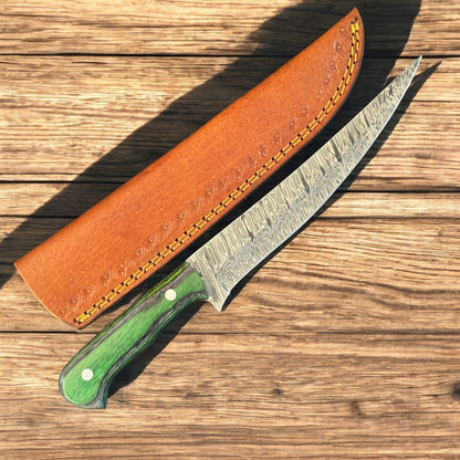 12" Custom Fillet Knife Handmade Damascus Fillet Knife for Kitchen W/Sheath