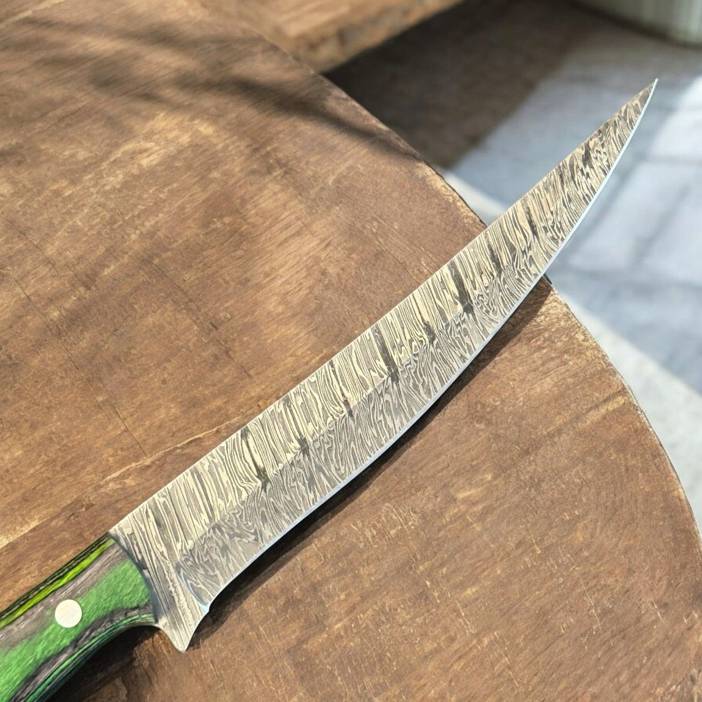 12" Custom Fillet Knife Handmade Damascus Fillet Knife for Kitchen W/Sheath