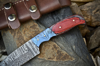 8.5" Forged Twist Damascus Skinner Knife with Hard Wood Handle & Micarta Bolster – Rare Gift Edition