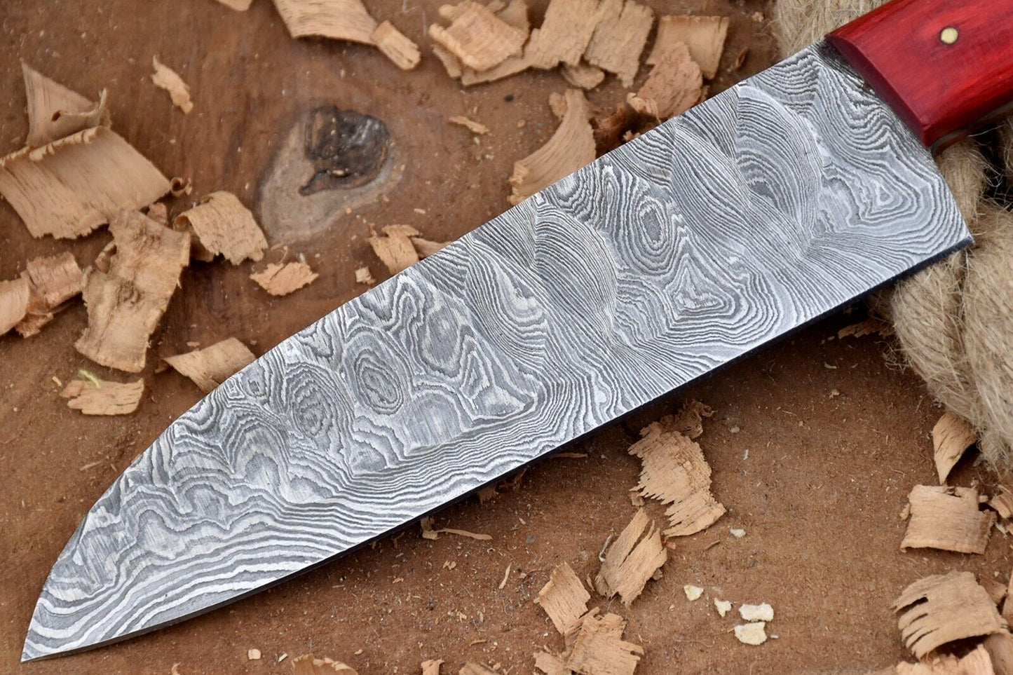 Hand Forged Custom Damascus Steel Kitchen Chef Knife with Leather Sheath – 11 Inch Full Tang