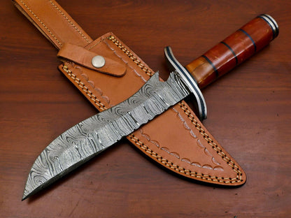 Heritage Forge Custom Handmade Damascus Clip Point Bowie Knife with Wood Handle