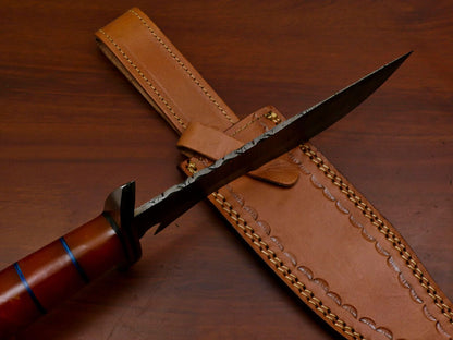 Heritage Forge Custom Handmade Damascus Clip Point Bowie Knife with Wood Handle