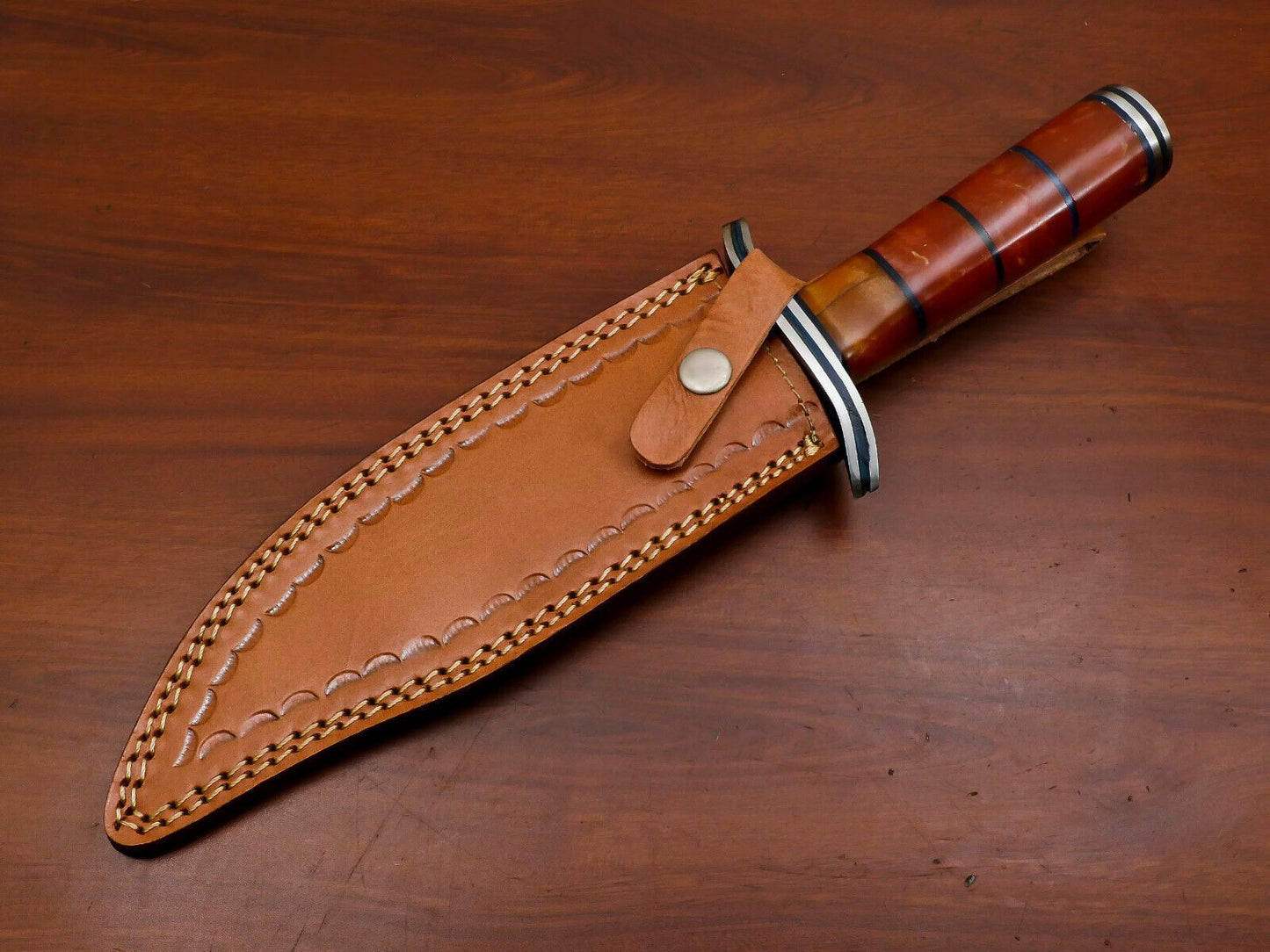 Heritage Forge Custom Handmade Damascus Clip Point Bowie Knife with Wood Handle