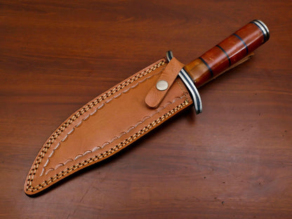 Heritage Forge Custom Handmade Damascus Clip Point Bowie Knife with Wood Handle