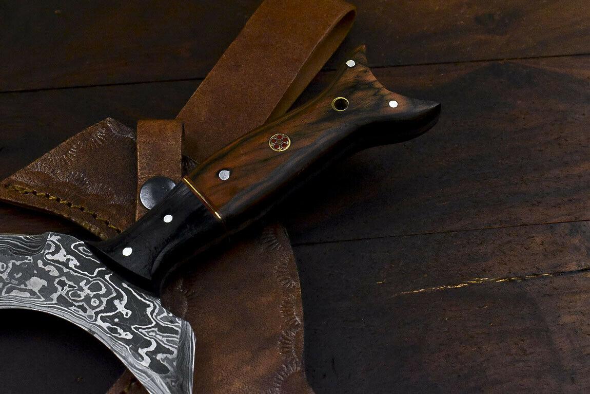 Custom Handmade Damascus Steel Hard Wood Hunting Clever Chopper Axe Knife