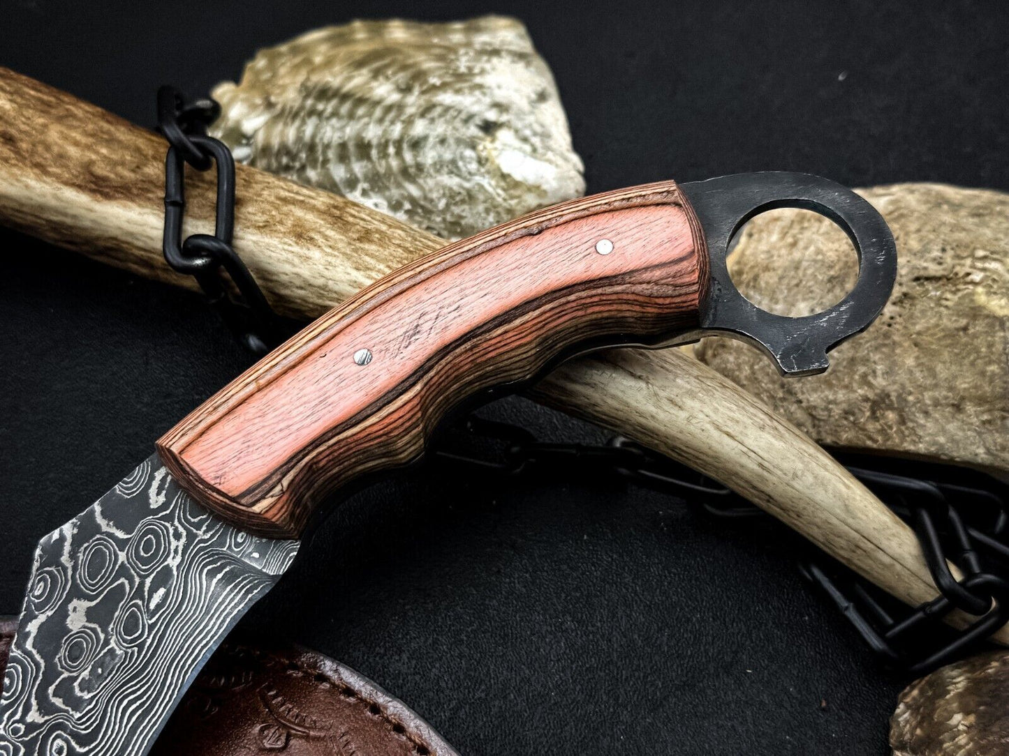 Handmade 8” Damascus Karambit Damascus Steel Karambit Knife with Wood Handle