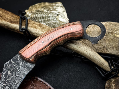 Handmade 8” Damascus Karambit Damascus Steel Karambit Knife with Wood Handle