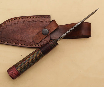 Custom Handmade Damascus Skinner Knife with Pakka Wood Handle – 8 Inch Hunting and Camping Knife