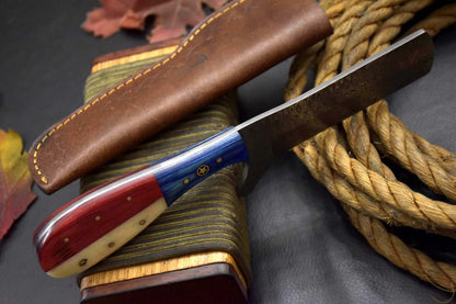 Handmade Damascus Steel Bull Cutter Knife 8.80" Custom Bull Cutter Knife with Leather Sheath