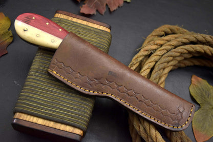 Handmade Damascus Steel Bull Cutter Knife 8.80" Custom Bull Cutter Knife with Leather Sheath