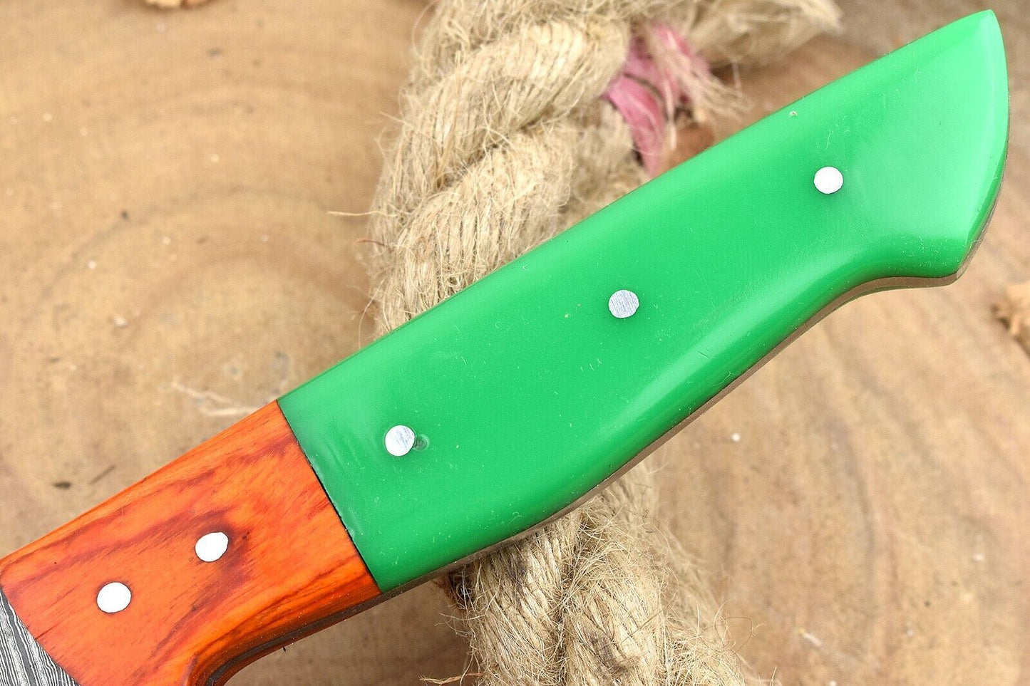 Custom Handmade Forged Damascus Steel Kitchen Chef Knife with Green Resin Handle
