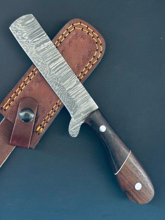 12" Best Cowboy Damascus Steel Bull Cutter Knife Custom Bull Cutter Knife With Wood Handle