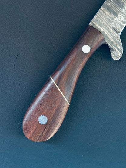 12" Best Cowboy Damascus Steel Bull Cutter Knife Custom Bull Cutter Knife With Wood Handle