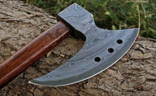 Custom Handmade Forged Damascus Steel Tomahawk Hatchet Axe Integral with Leather Sheath