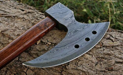 Custom Handmade Forged Damascus Steel Tomahawk Hatchet Axe Integral with Leather Sheath
