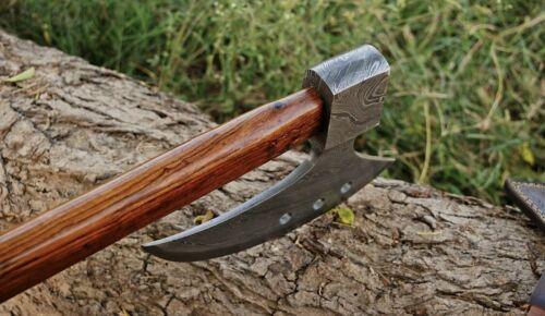 Custom Handmade Forged Damascus Steel Tomahawk Hatchet Axe Integral with Leather Sheath