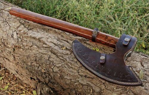 Custom Handmade Forged Damascus Steel Tomahawk Hatchet Axe Integral with Leather Sheath