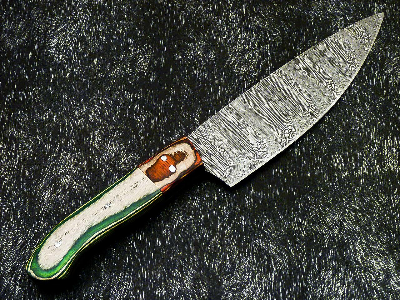 12" Professional Kitchen Chef Knife – Handmade Damascus Steel with Hard Wood Handle