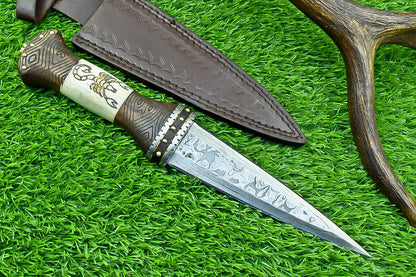 12 Inch Handmade Damascus Dagger Knife with Camel Bone and Wood Handle