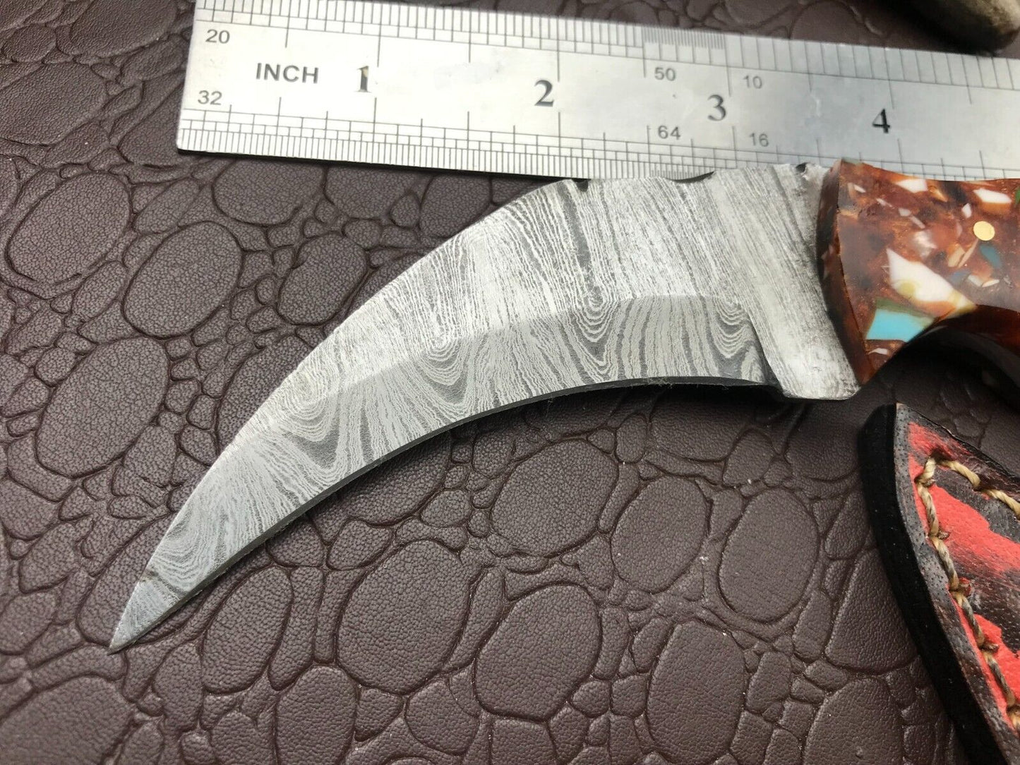 8" Handmade Best Damascus Karambit Damascus Steel Karambit Knife with Resin Handle