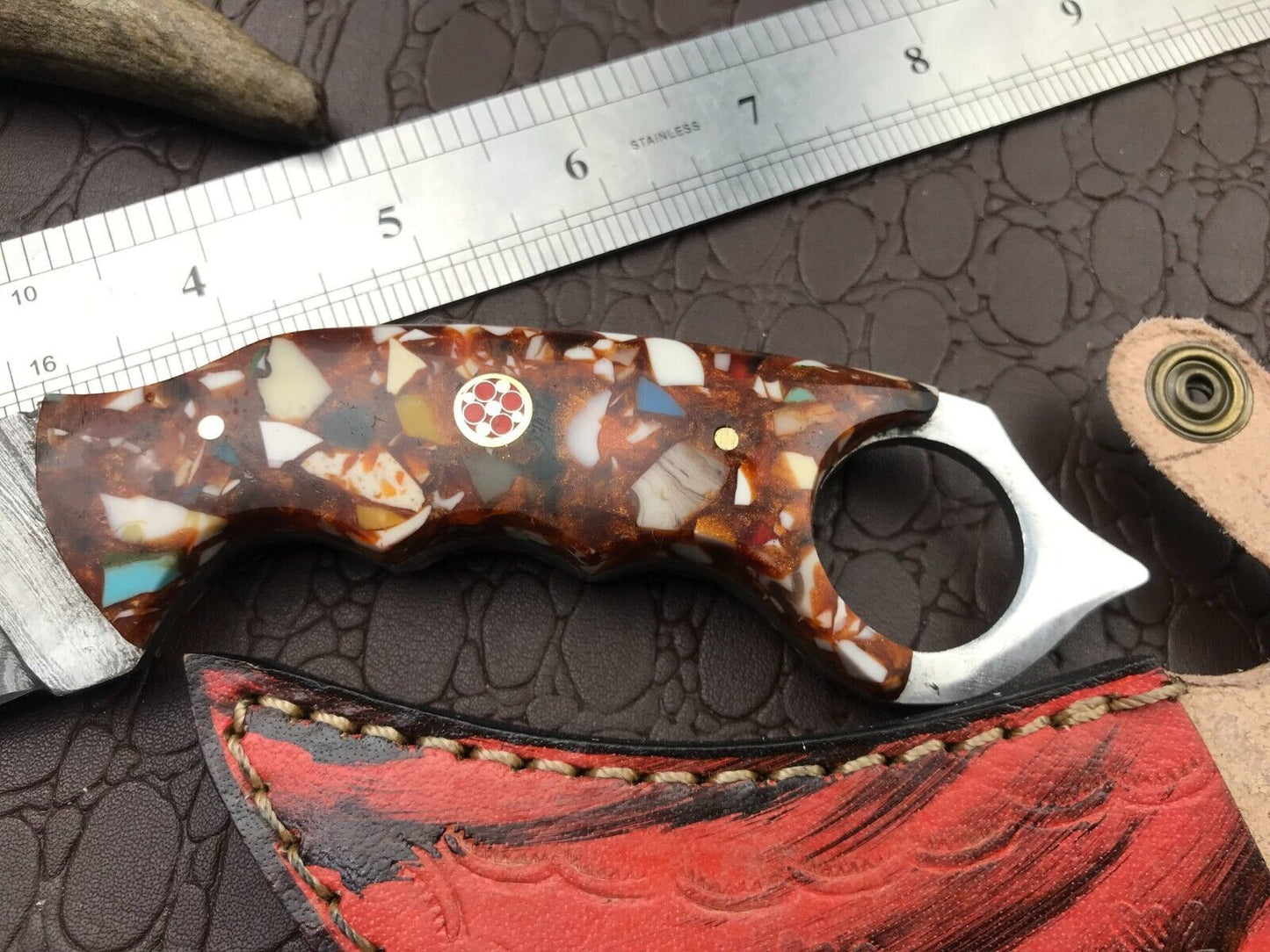 8" Handmade Best Damascus Karambit Damascus Steel Karambit Knife with Resin Handle