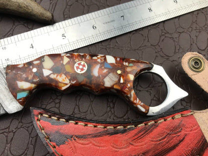 8" Handmade Best Damascus Karambit Damascus Steel Karambit Knife with Resin Handle