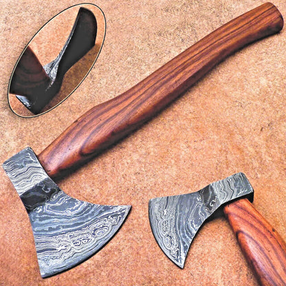 Custom Made Viking Bearded Damascus Steel Axe Hatchet Tomahawk with Cocobolo Wood Handle