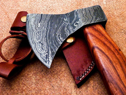 Custom Made Viking Bearded Damascus Steel Axe Hatchet Tomahawk with Cocobolo Wood Handle