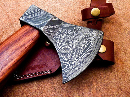 Custom Made Viking Bearded Damascus Steel Axe Hatchet Tomahawk with Cocobolo Wood Handle