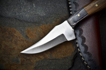 Skinner Knife 440C Steel Walnut Wood Handle with Wooden Bolster Camping Knife
