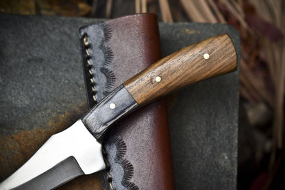 Skinner Knife 440C Steel Walnut Wood Handle with Wooden Bolster Camping Knife
