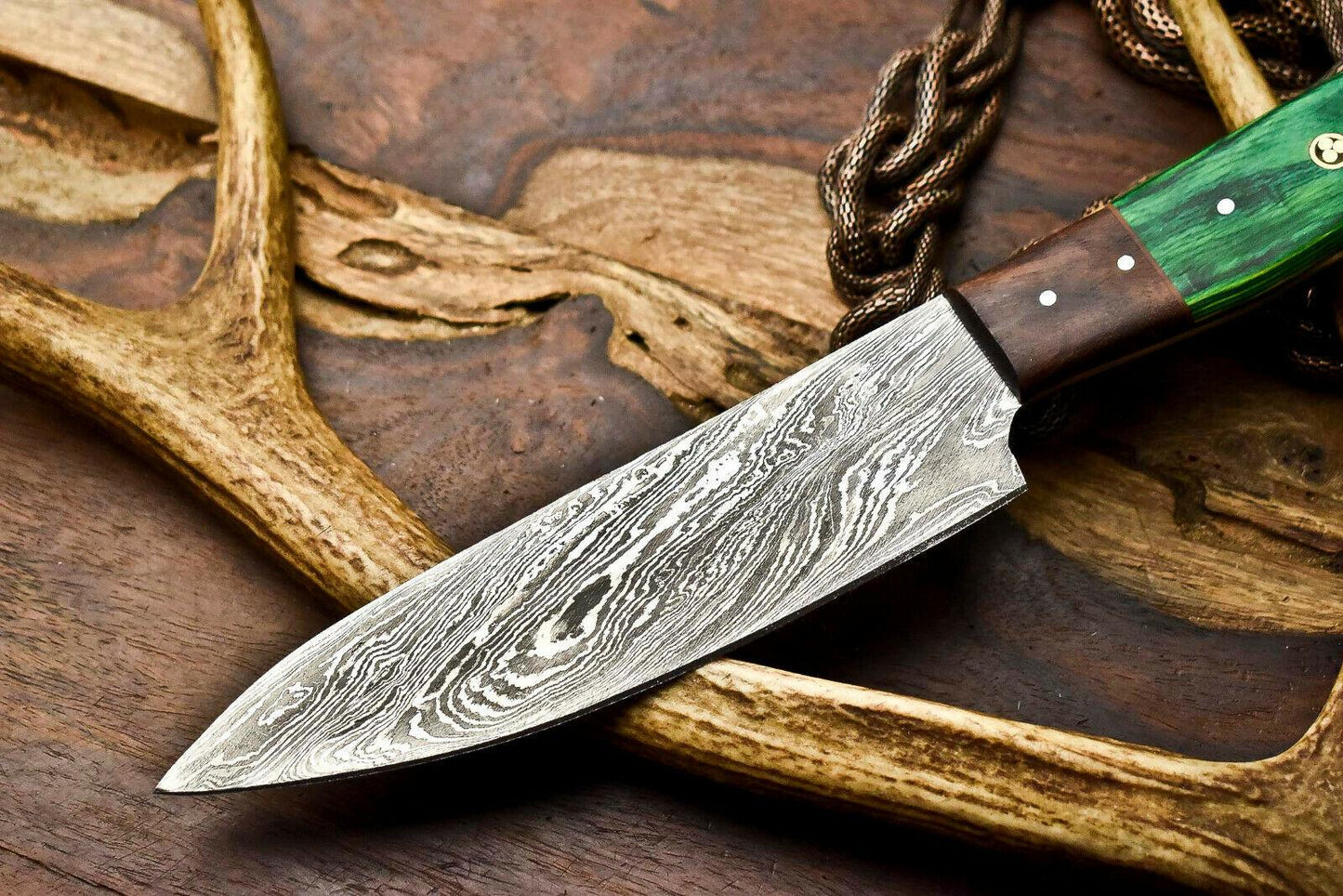 Gorgeous Custom Handmade Damascus Steel Chef & Hunting Knife | Hard Wood Handle