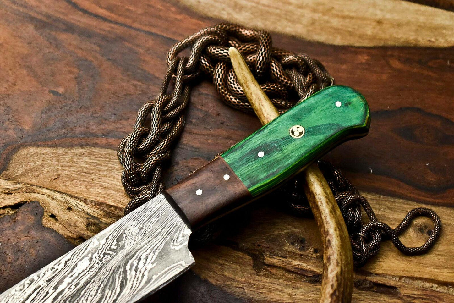 Gorgeous Custom Handmade Damascus Steel Chef & Hunting Knife | Hard Wood Handle