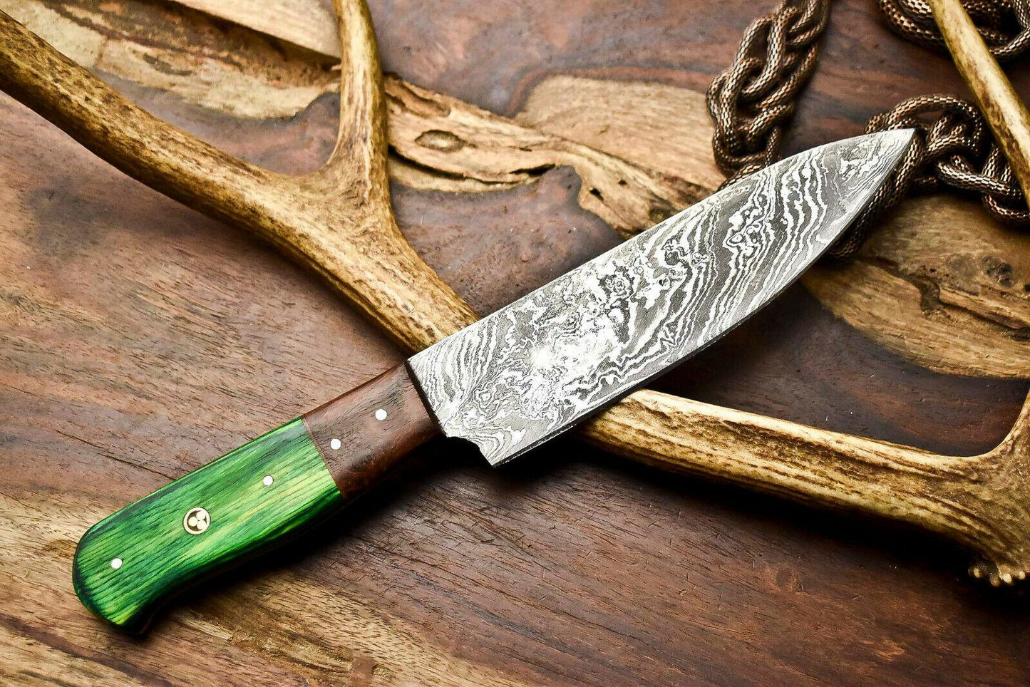 Gorgeous Custom Handmade Damascus Steel Chef & Hunting Knife | Hard Wood Handle