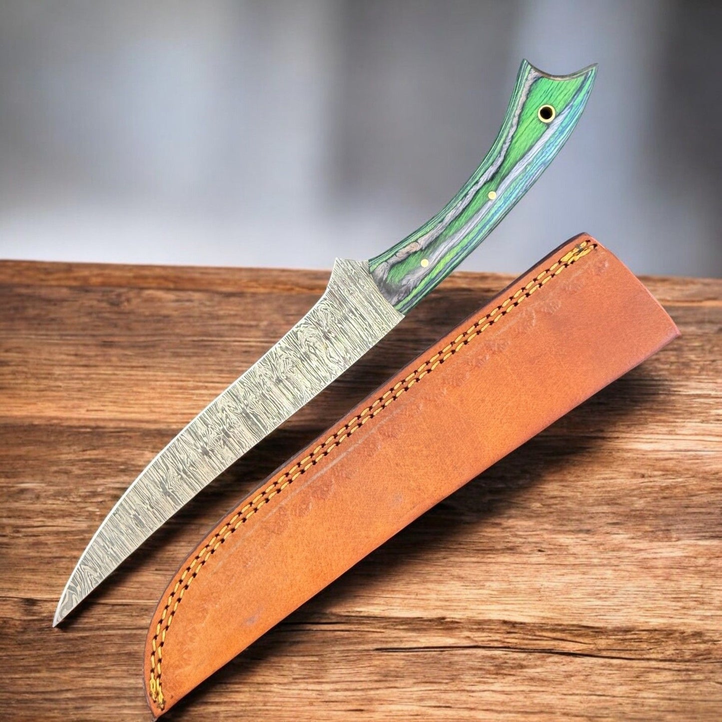 13" Handmade Damascus Fillet Knife Custom Kitchen Blade With Wood Handle