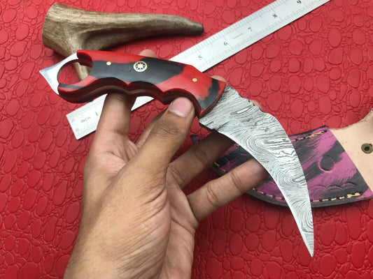 Damascus Karambit Twist Karambit Damascus Steel Hunting Knife With Resin Handle