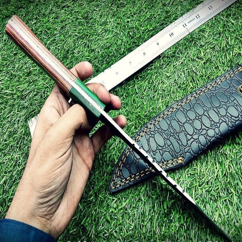 12" Damascus Bowie Knife | Hand-Forged Carbon Steel
