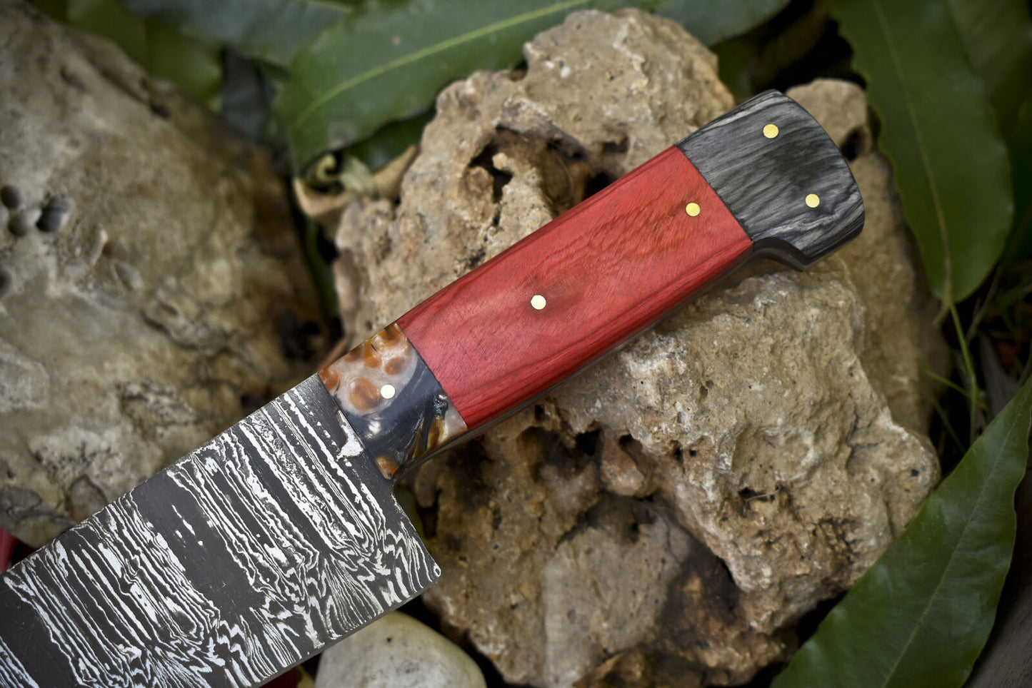 13" Hand-Forged Twist Damascus Chef Knife – Hardwood Handle & Micarta Bolster